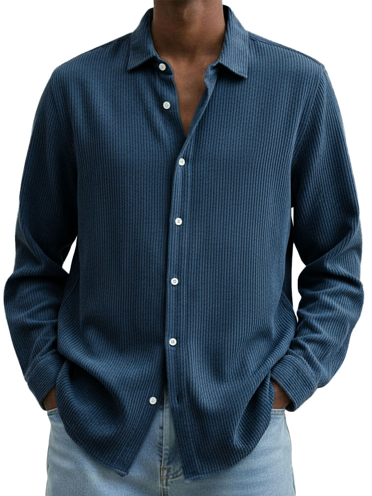 Men's Clothing Fashionable Casual Corduroy Fabric Lapel Long-sleeved Shirt