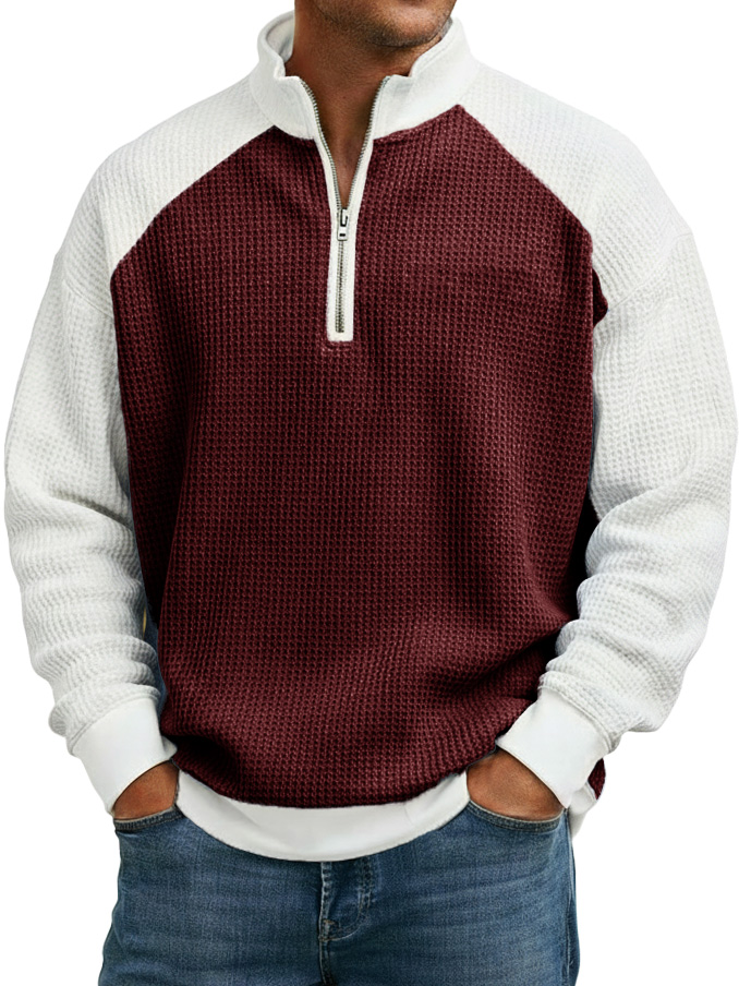 Men's fashionable casual stitching strapless collar long-sleeved top