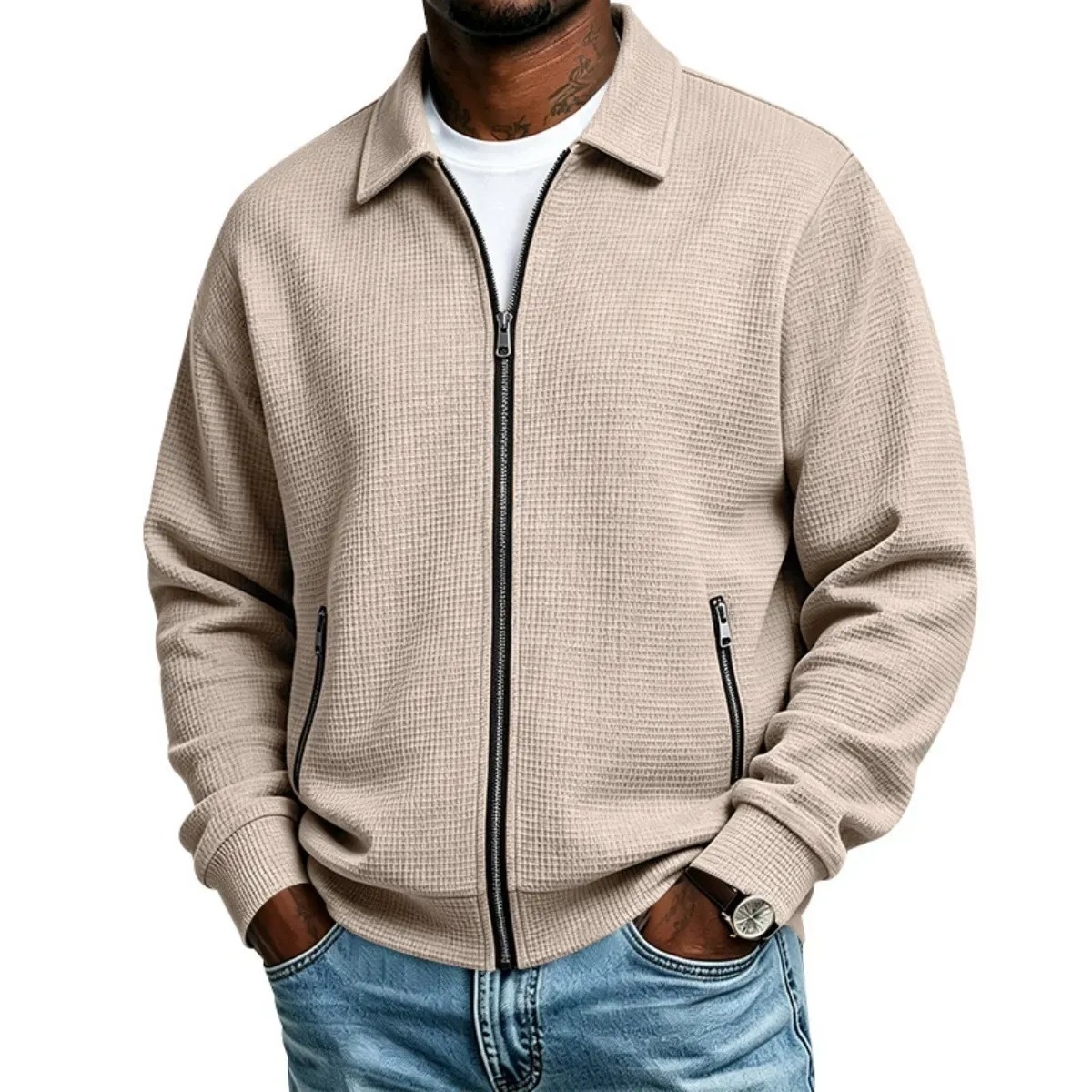 Men's Textured Waffle Zip Jacket – Everyday Comfort & Style