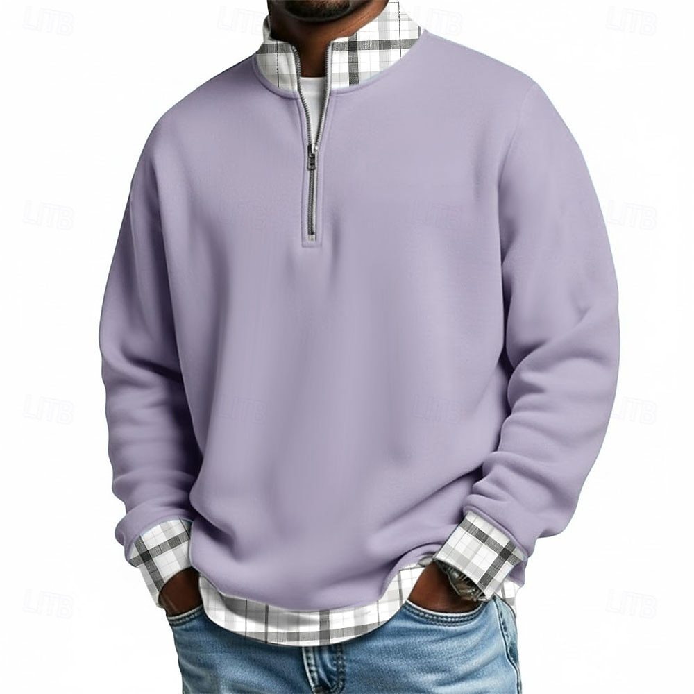 Men's Plaid Patchwork Zip Polo Shirts