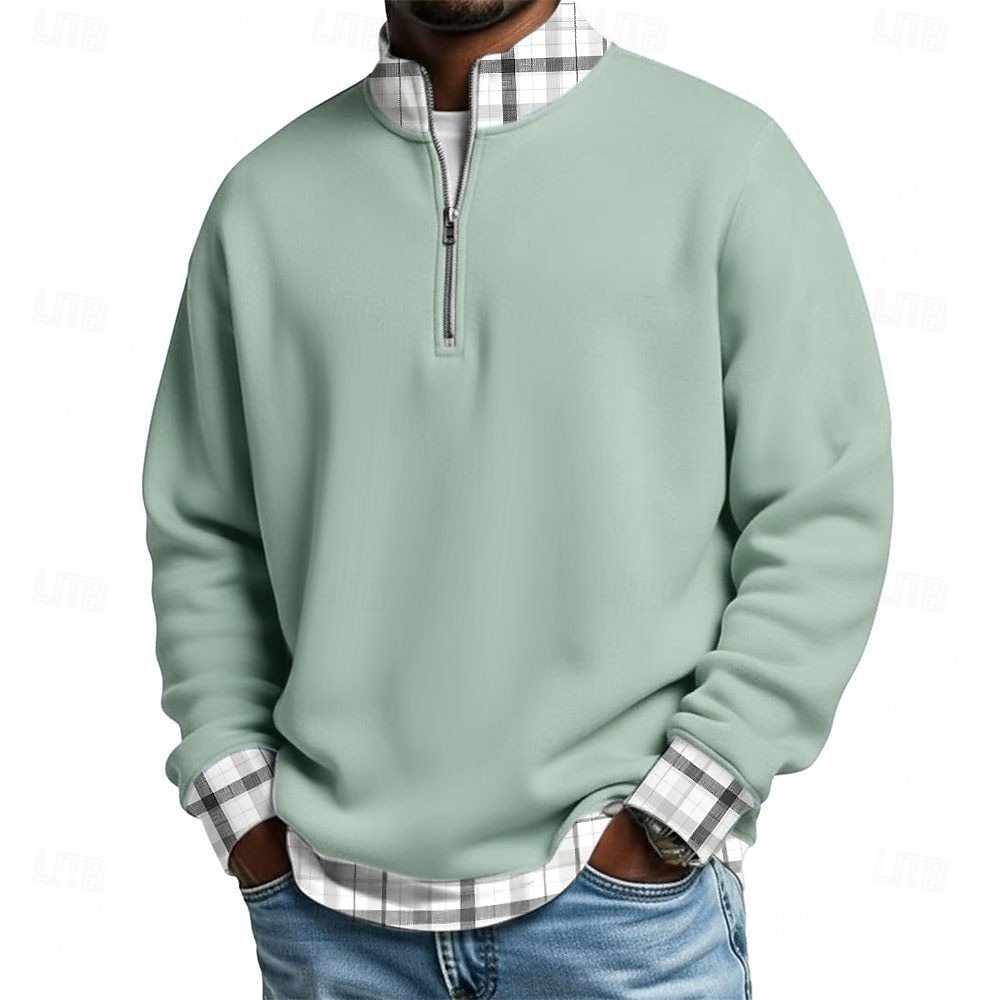 Men's Plaid Patchwork Zip Polo Shirts