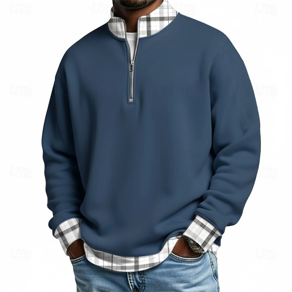 Men's Plaid Patchwork Zip Polo Shirts