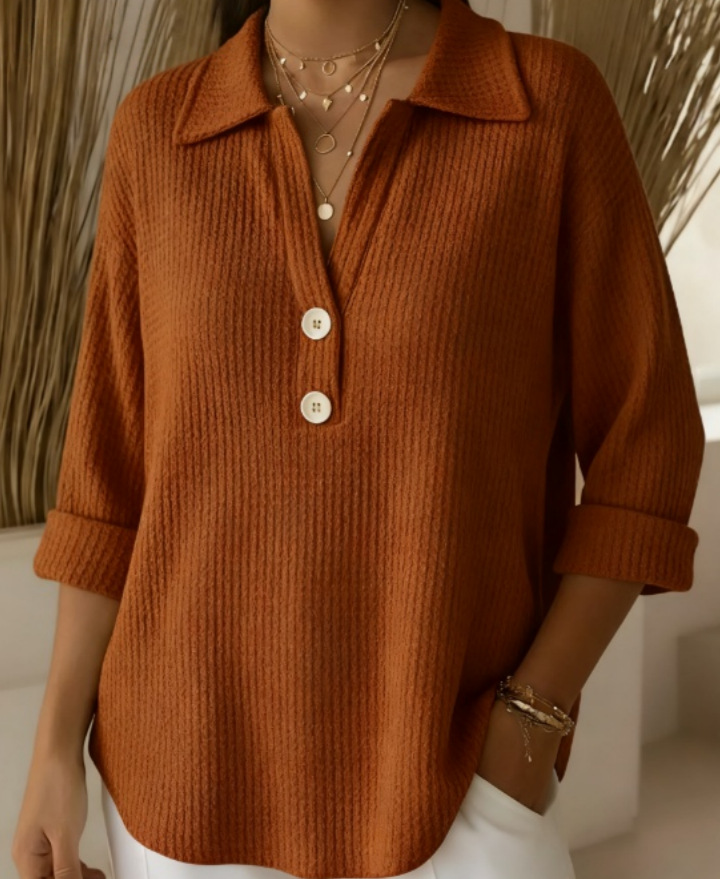 Essential for Spring and Autumn Seasons-Women's new stylish loose-fitting waffle-knit long-sleeved shirt