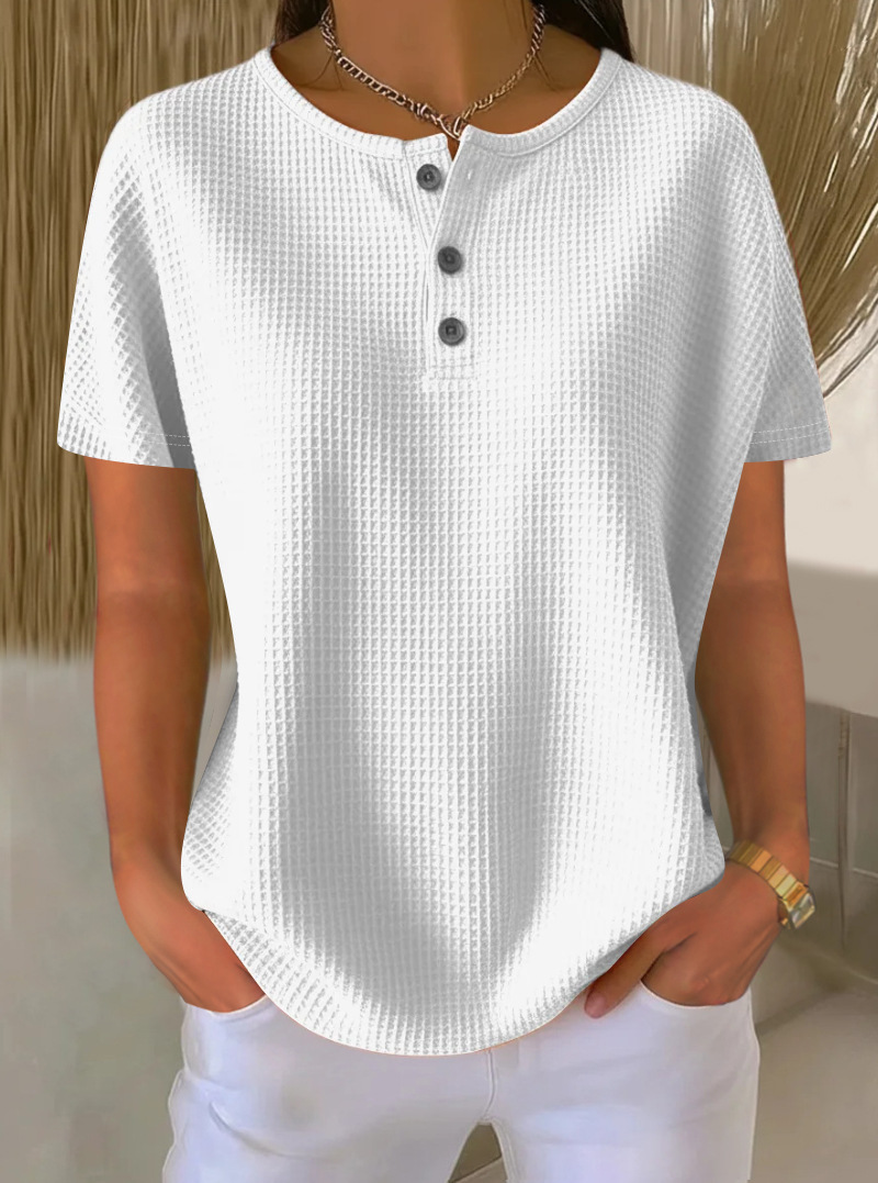 New Arrivals🔥Women's Casual Waffle Henry Collar Short