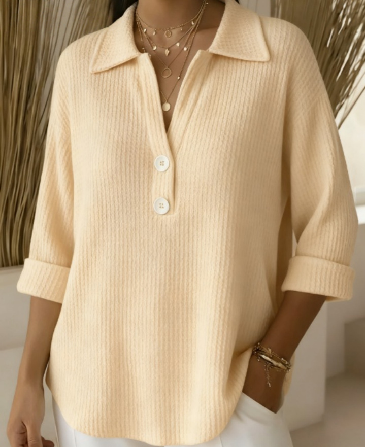 Essential for Spring and Autumn Seasons-Women's new stylish loose-fitting waffle-knit long-sleeved shirt