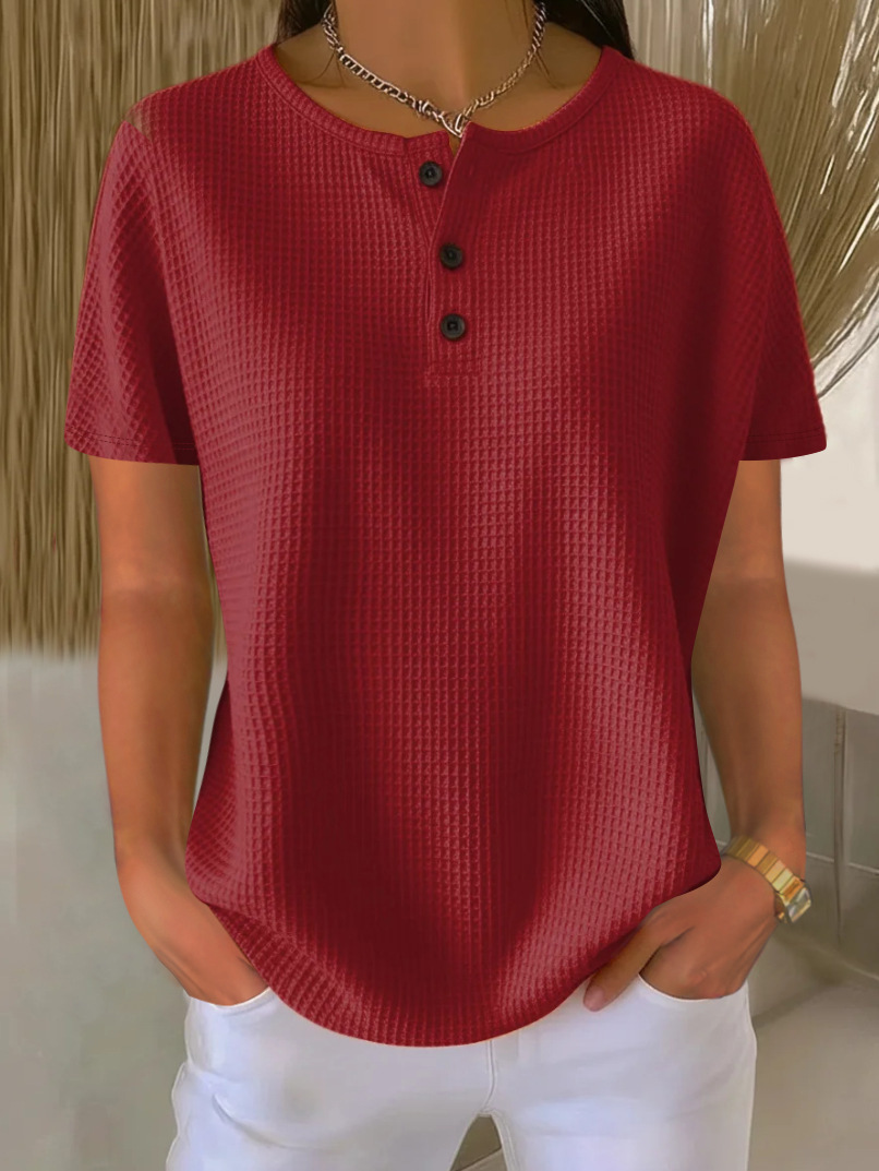 New Arrivals🔥Women's Casual Waffle Henry Collar Short