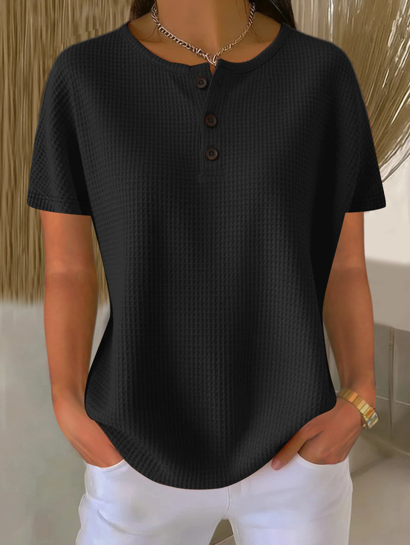 New Arrivals🔥Women's Casual Waffle Henry Collar Short