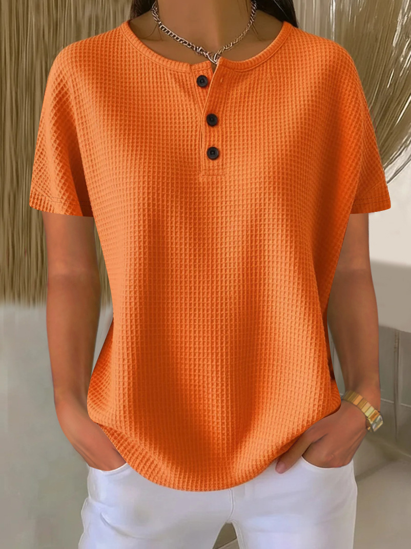 New Arrivals🔥Women's Casual Waffle Henry Collar Short