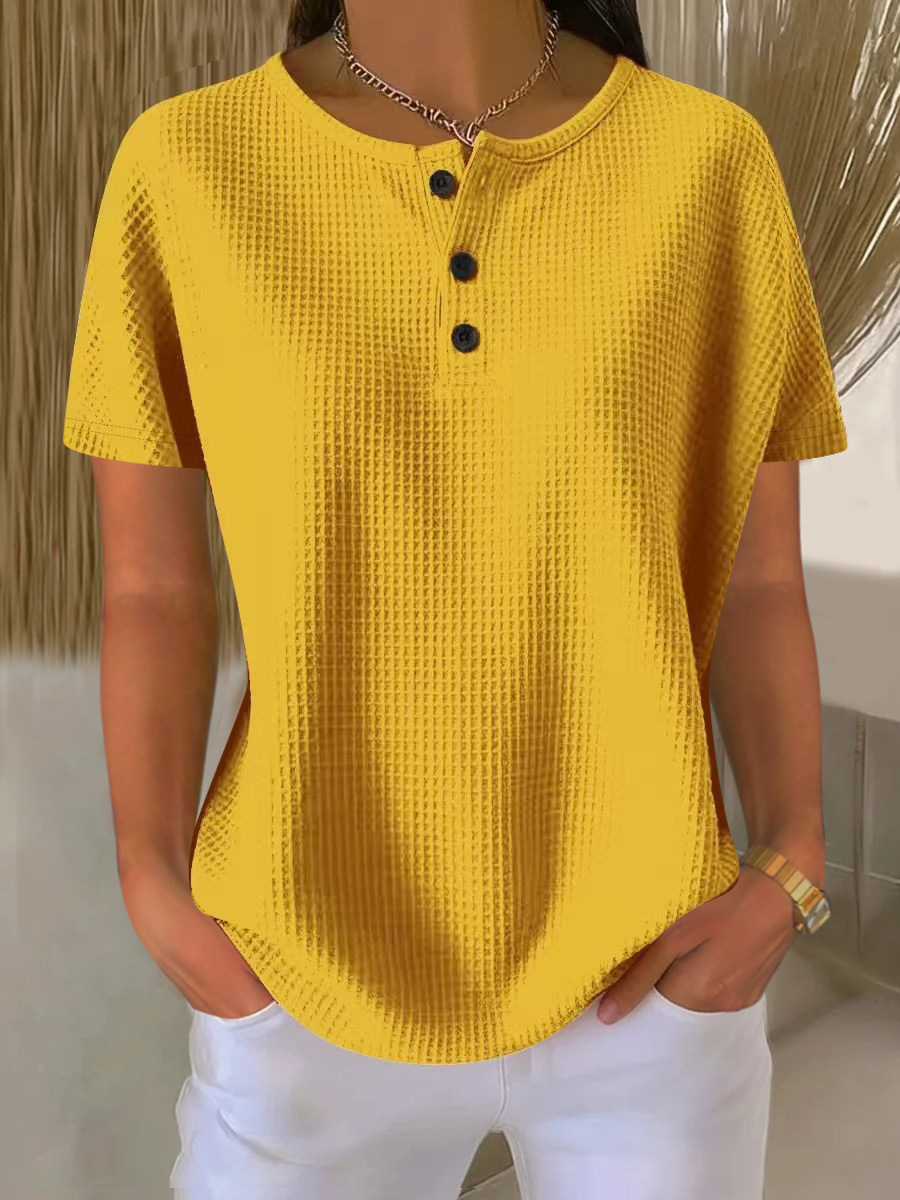 New Arrivals🔥Women's Casual Waffle Henry Collar Short