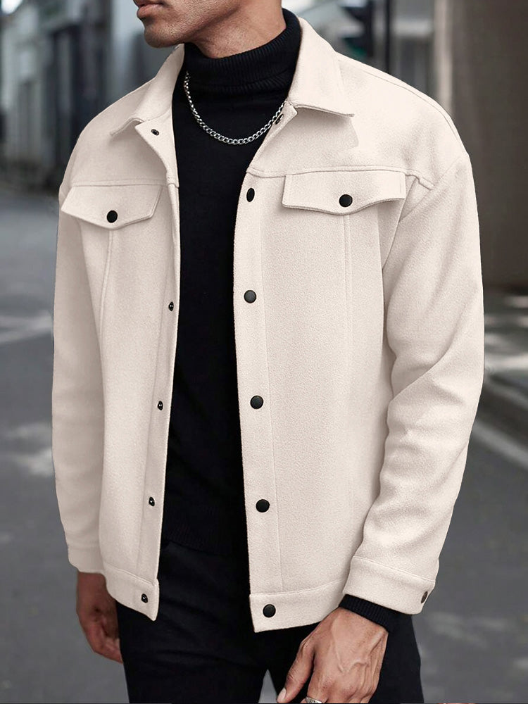 Men's Casual Utility Jacket with Button Front, Chest Pockets & Lapel Collar