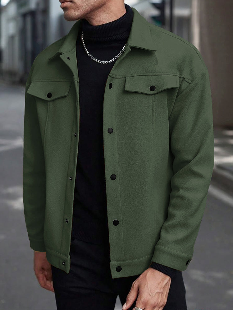 Men's Casual Utility Jacket with Button Front, Chest Pockets & Lapel Collar