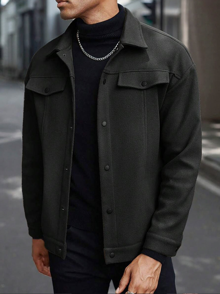 Men's Casual Utility Jacket with Button Front, Chest Pockets & Lapel Collar