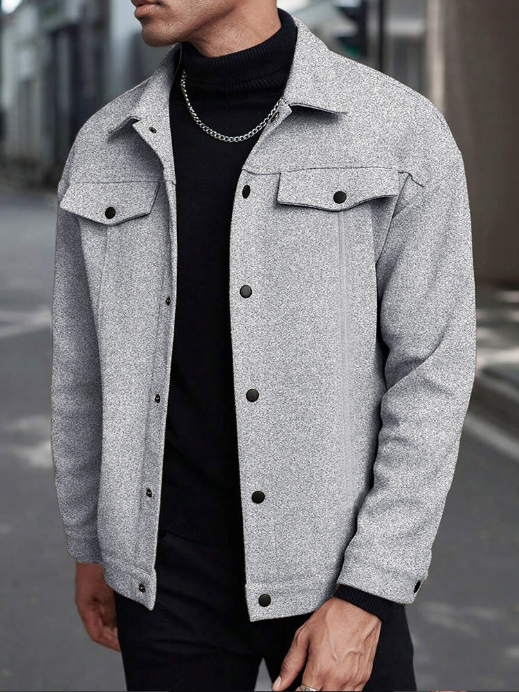 Men's Casual Utility Jacket with Button Front, Chest Pockets & Lapel Collar
