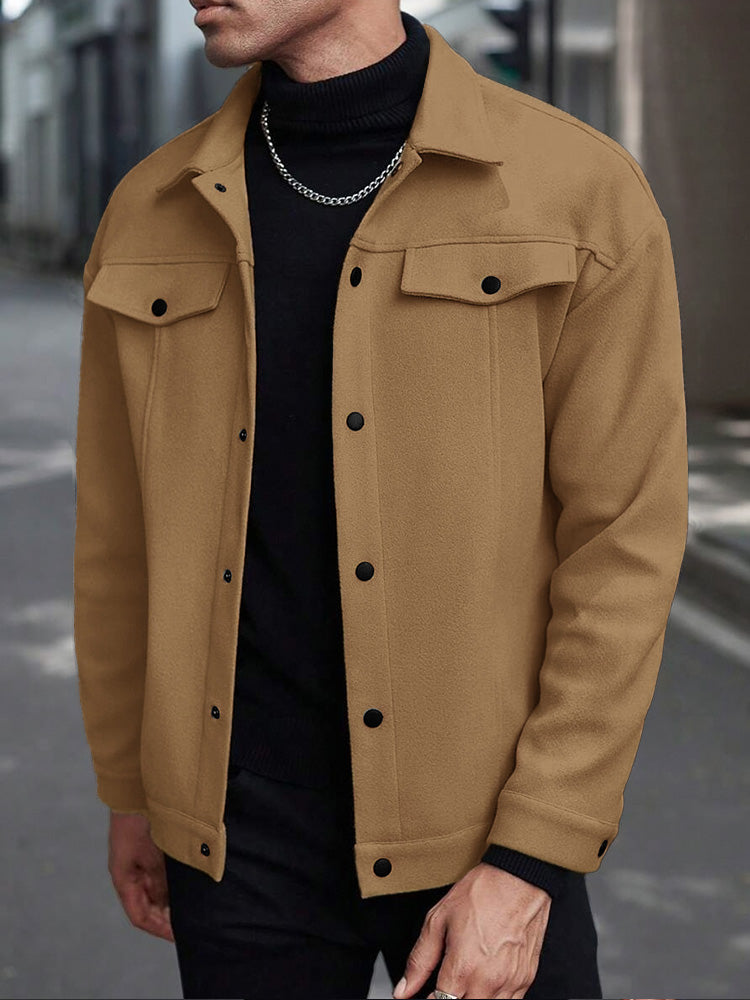 Men's Casual Utility Jacket with Button Front, Chest Pockets & Lapel Collar