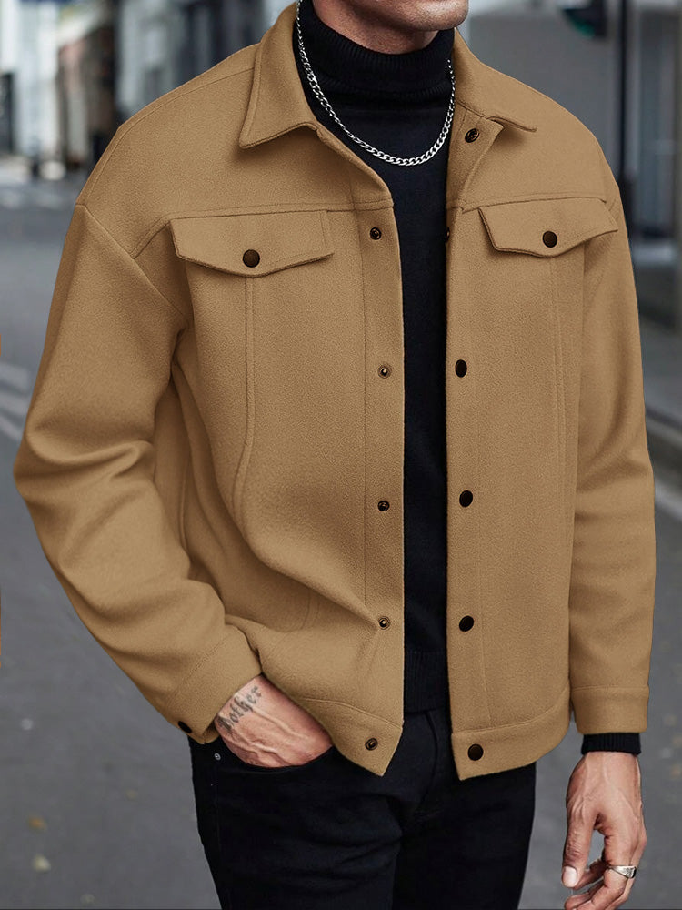Men's Casual Utility Jacket with Button Front, Chest Pockets & Lapel Collar