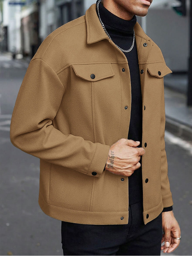 Men's Casual Utility Jacket with Button Front, Chest Pockets & Lapel Collar