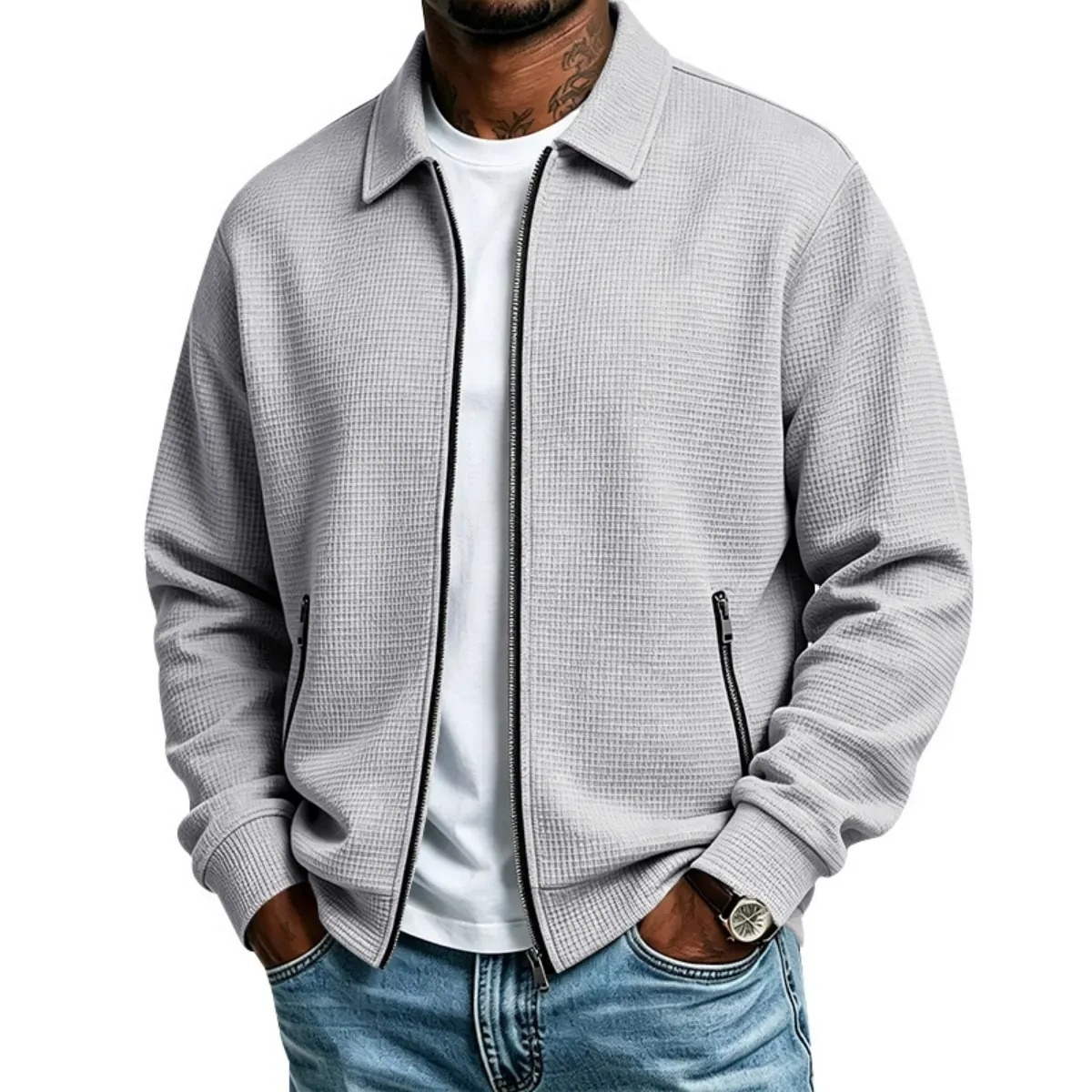 Men's Textured Waffle Zip Jacket – Everyday Comfort & Style