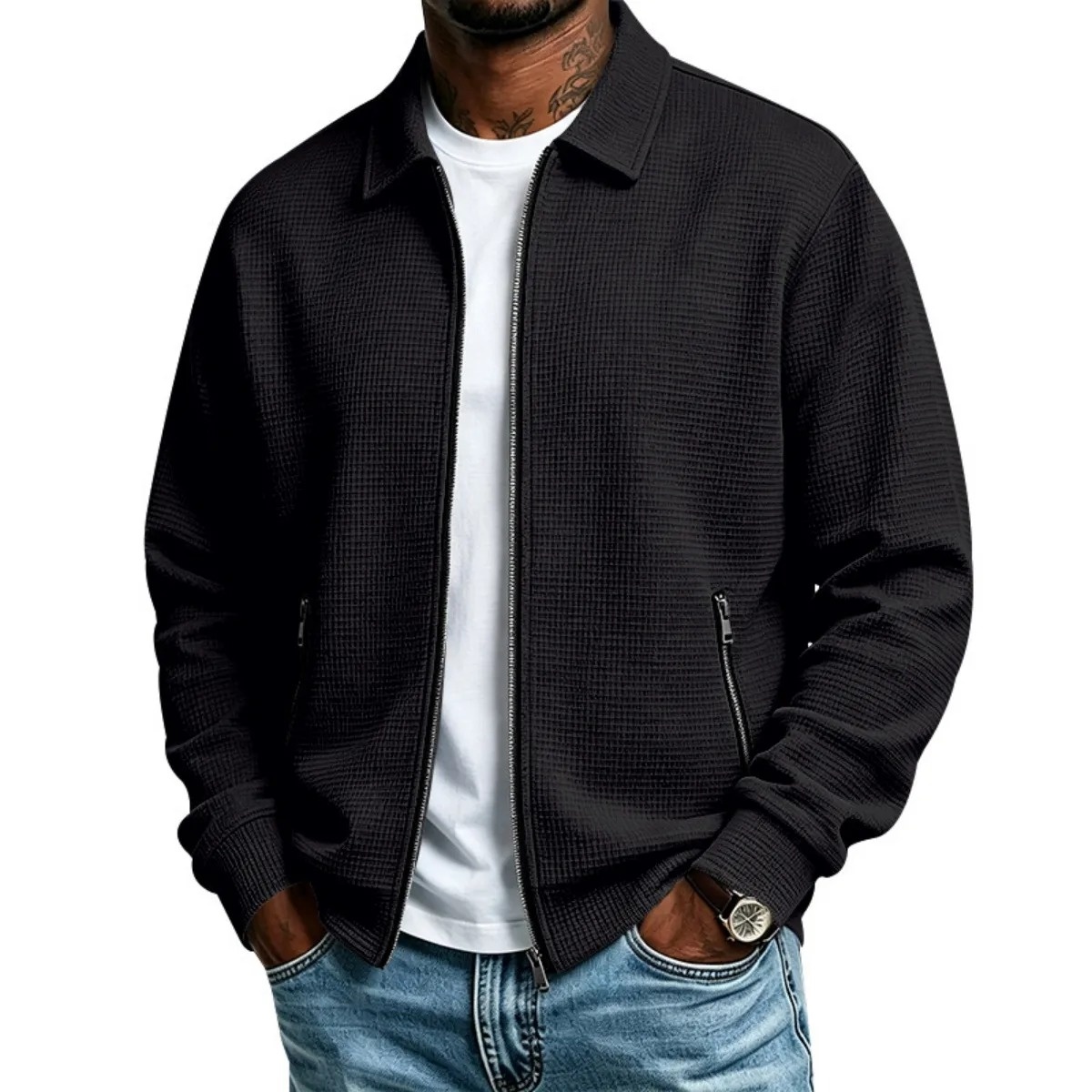 Men's Textured Waffle Zip Jacket – Everyday Comfort & Style