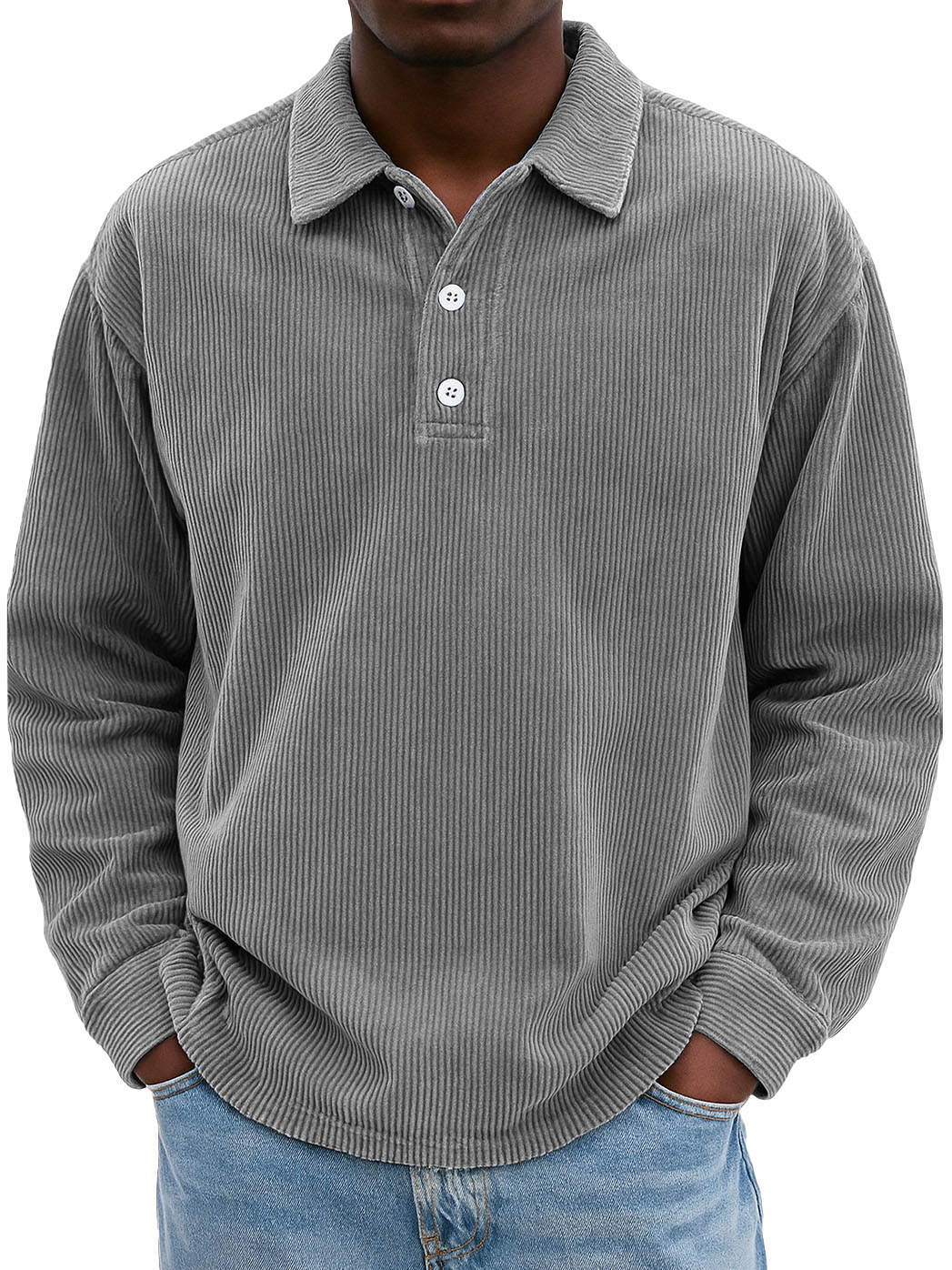 Men's Stylish Retro Casual Corduroy Lapel Long-sleeved Polo Shirt