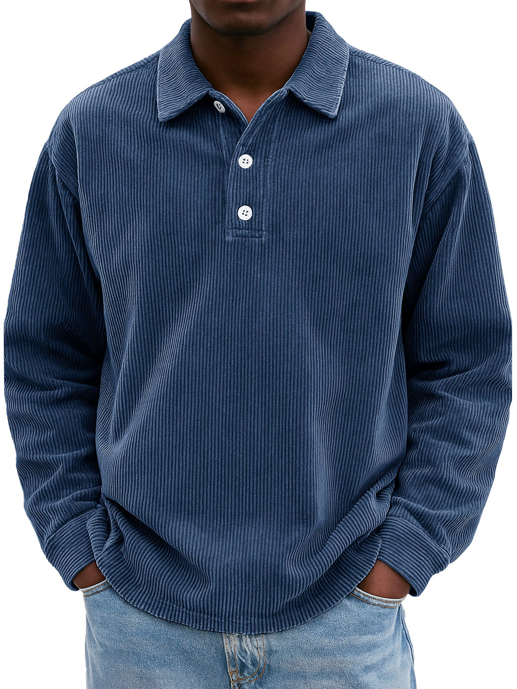 Men's Stylish Retro Casual Corduroy Lapel Long-sleeved Polo Shirt