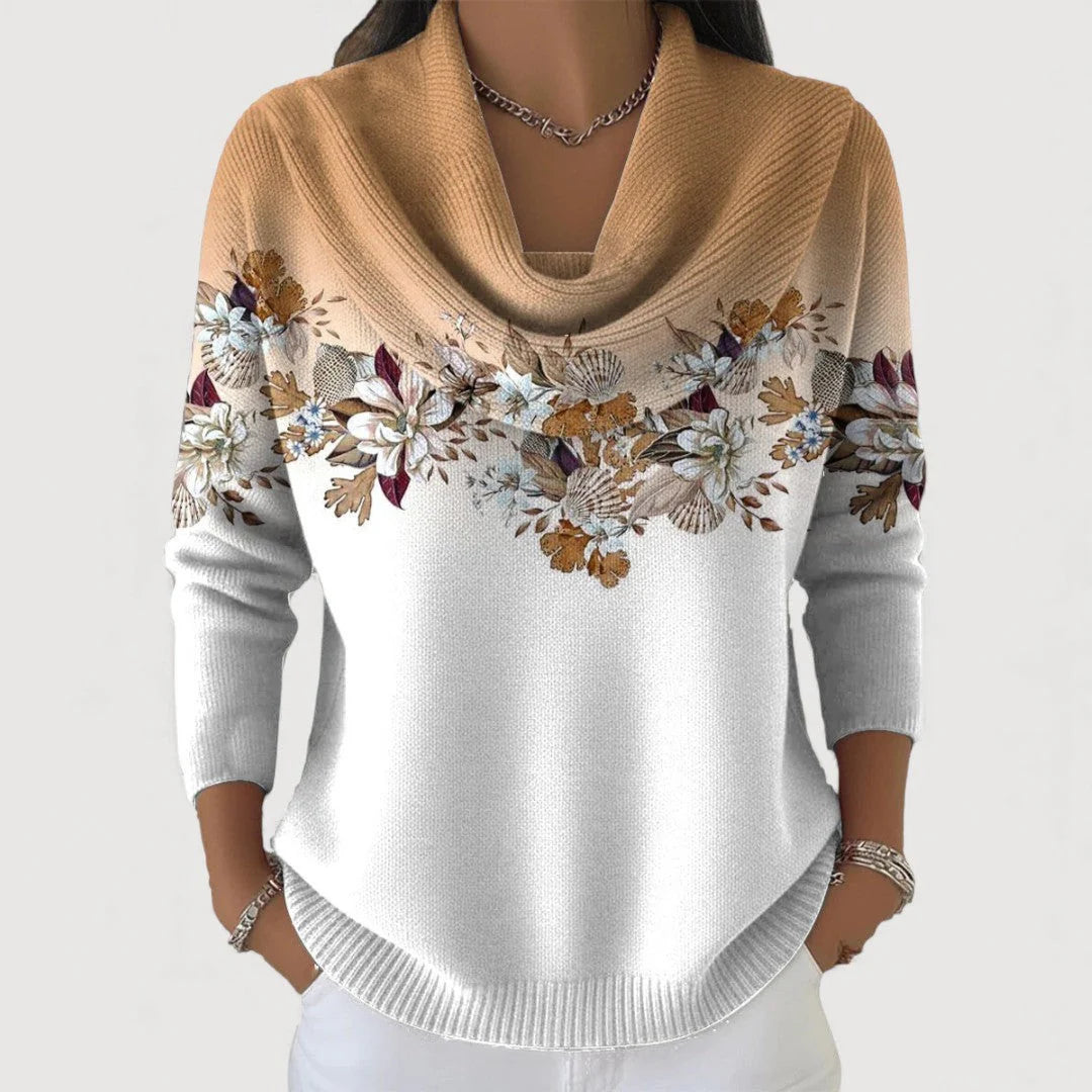 Women's sweater with floral trim at the neck