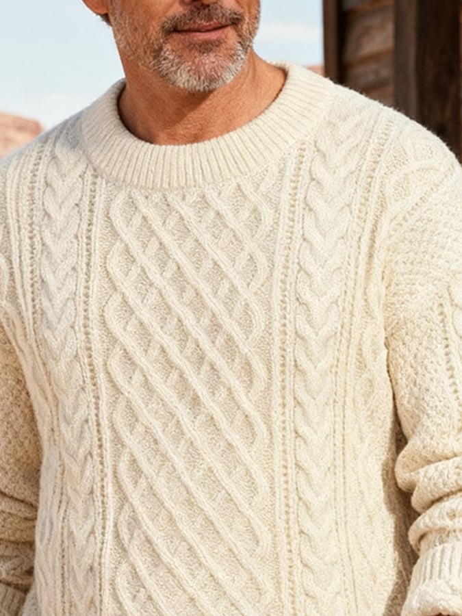 Men's Vintage Cable Knit Solid Color Sweater