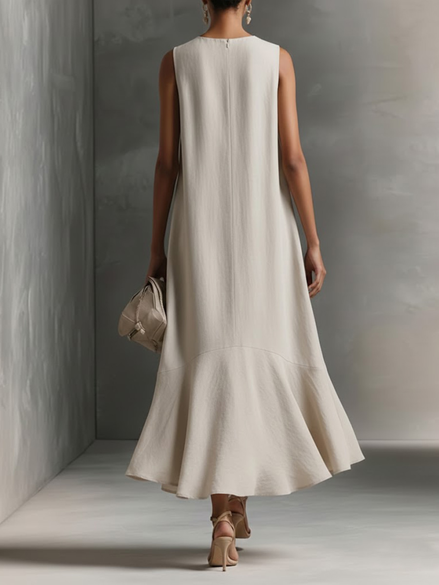 Women's V-neck Sleeveless Casual Loose Linen Dress