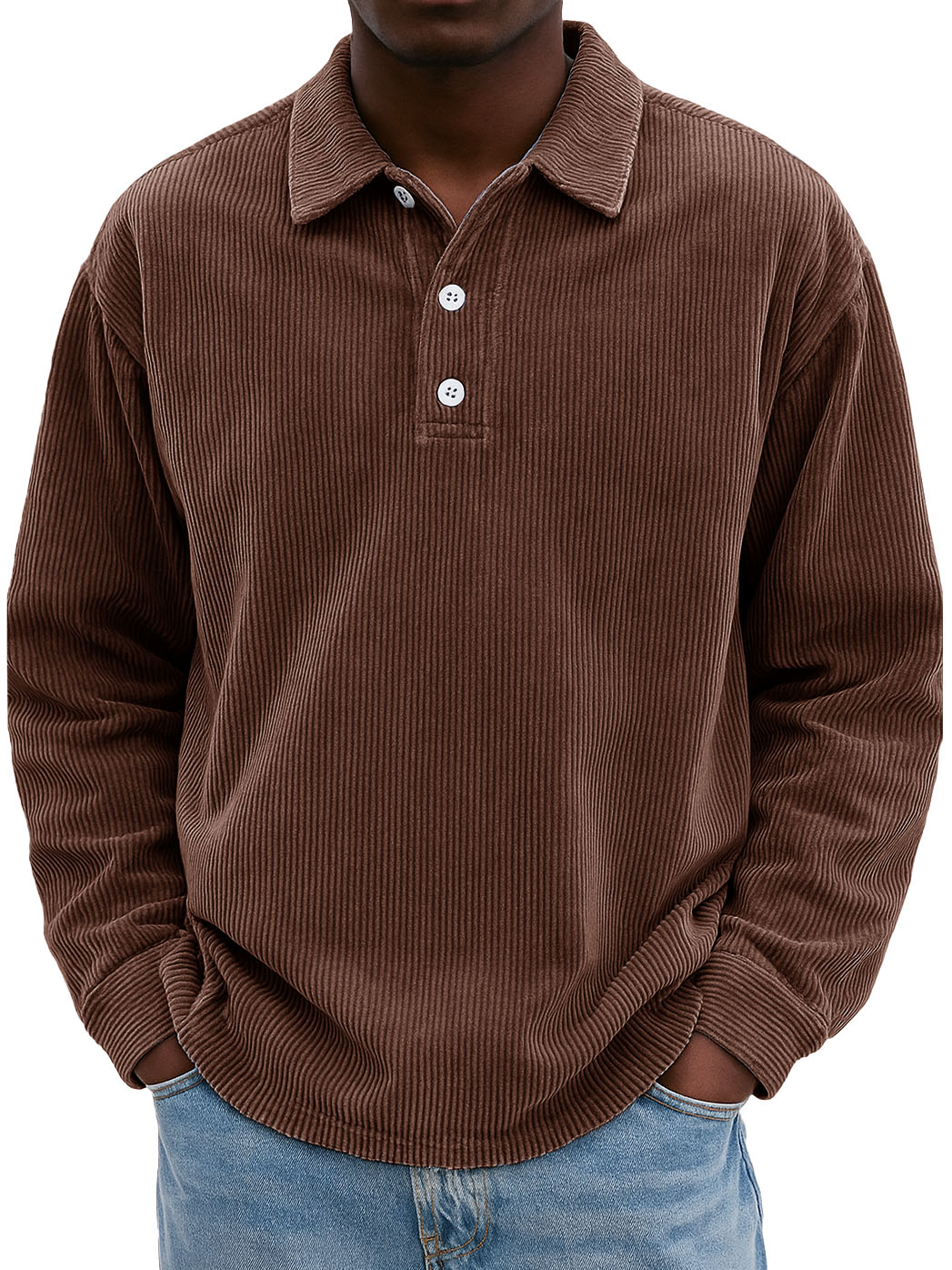 Men's Stylish Retro Casual Corduroy Lapel Long-sleeved Polo Shirt
