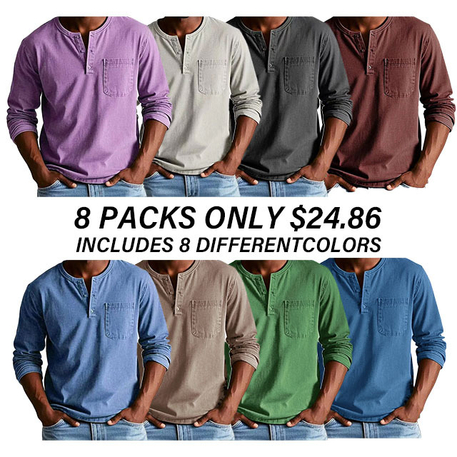 💫Clearance Sale🔥 - Men's Fashion Vintage Distressed Pocket Long Sleeve Henley Shirt