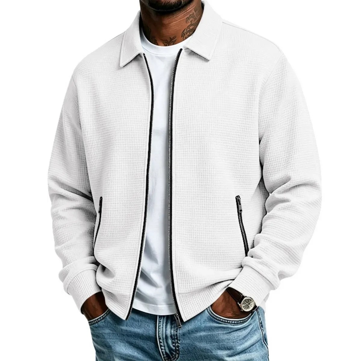 Men's Textured Waffle Zip Jacket – Everyday Comfort & Style