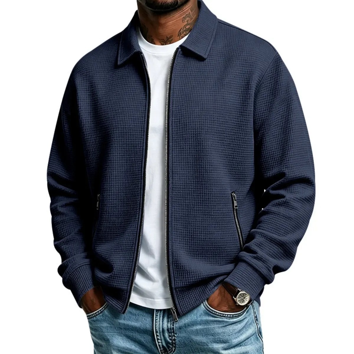 Men's Textured Waffle Zip Jacket – Everyday Comfort & Style