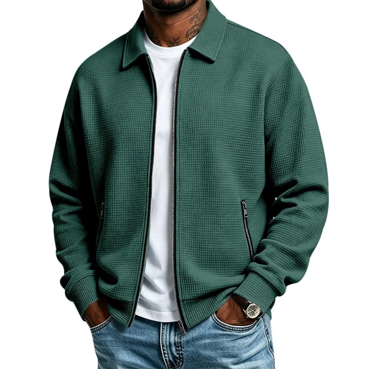 Men's Textured Waffle Zip Jacket – Everyday Comfort & Style