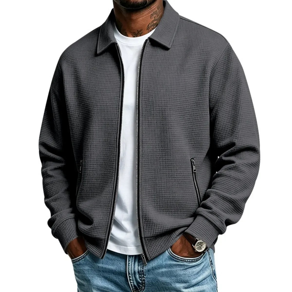 Men's Textured Waffle Zip Jacket – Everyday Comfort & Style