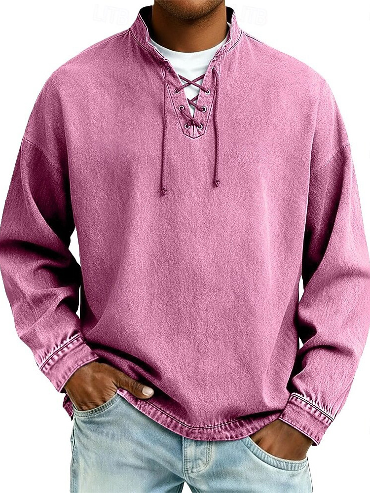 Men's Fashion Retro Distressed Drawstring Long-Sleeve Top