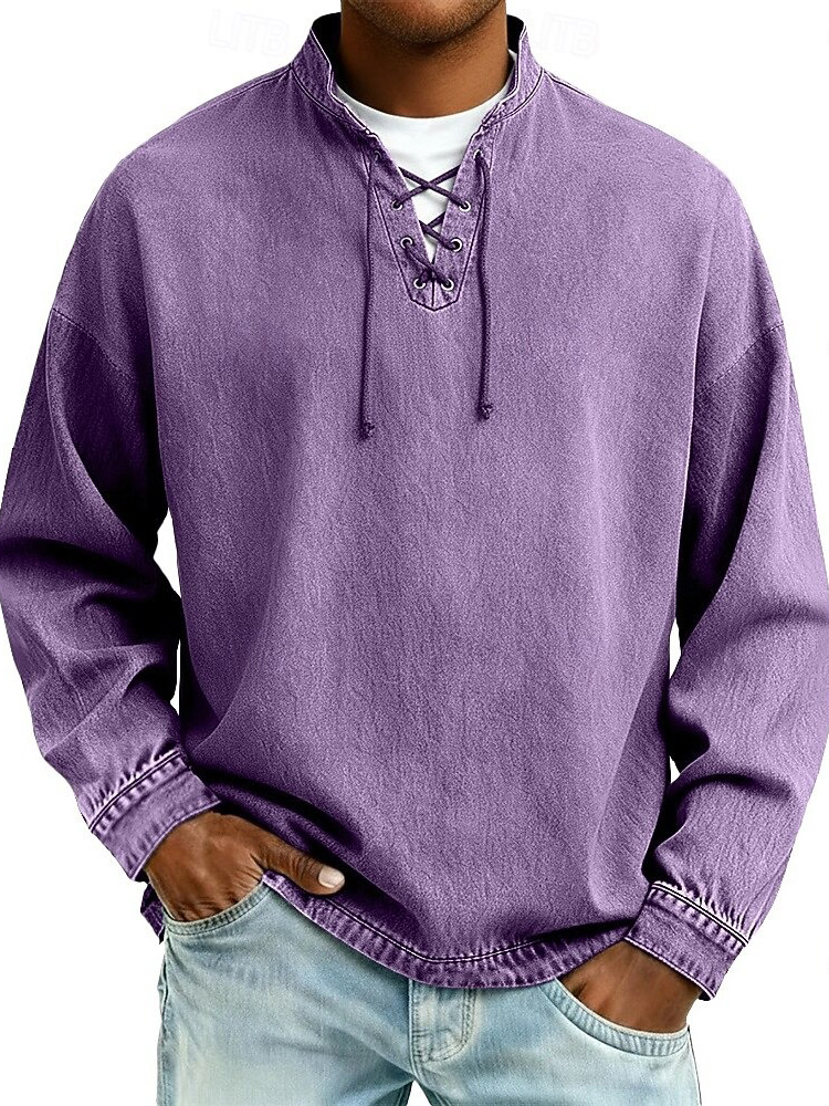Men's Fashion Retro Distressed Drawstring Long-Sleeve Top