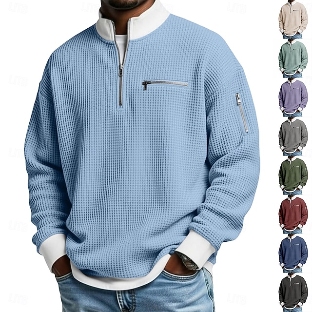 🎄 Clearance Sale 🔥 Men's Waffle Knit Casual Solid Color Long-Sleeved T-Shirt