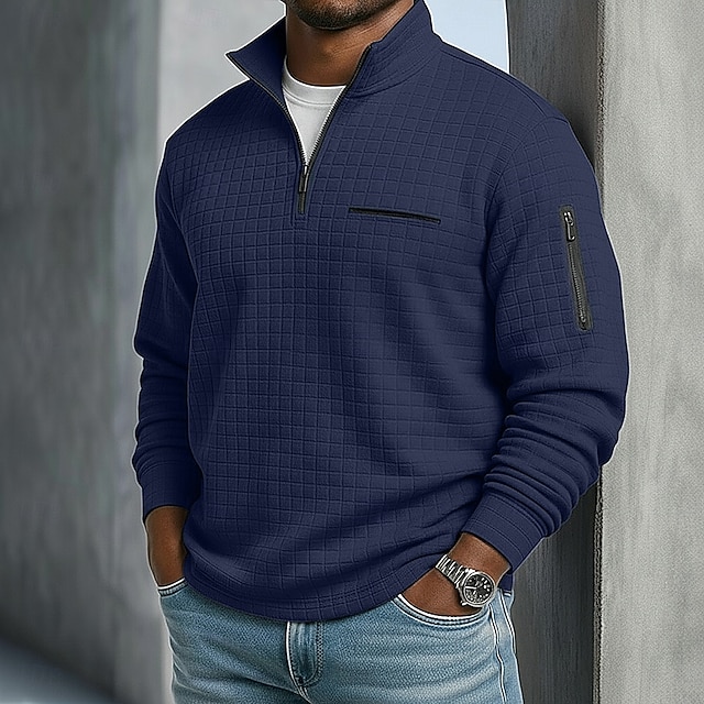 Men's Waffle Polo Shirts Textured Sports & Outdoor Casual Long Sleeve Fashion Comfortable Cross-Seasons