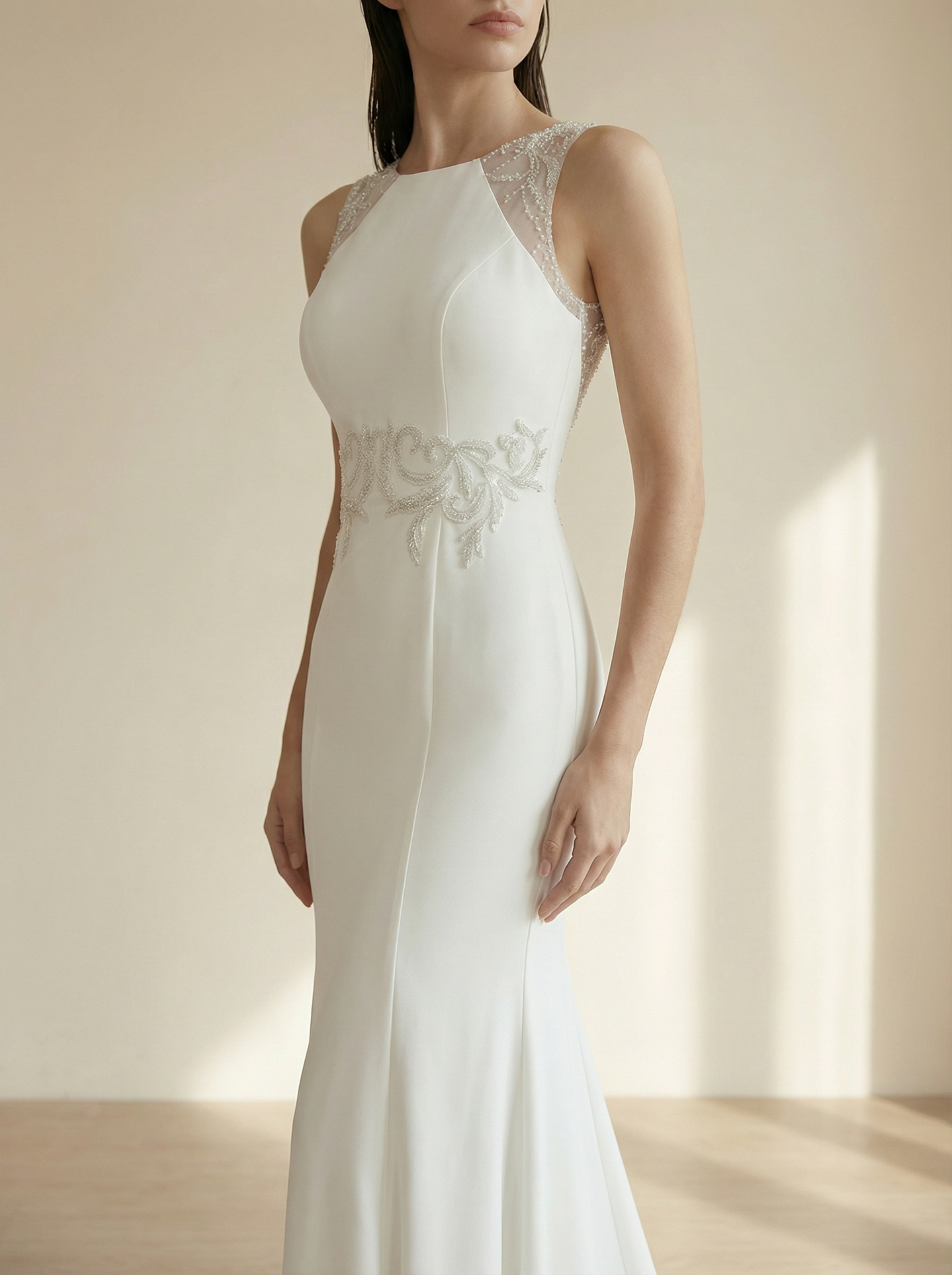 Elegant White Beaded Mermaid Guest Gown for Weddings