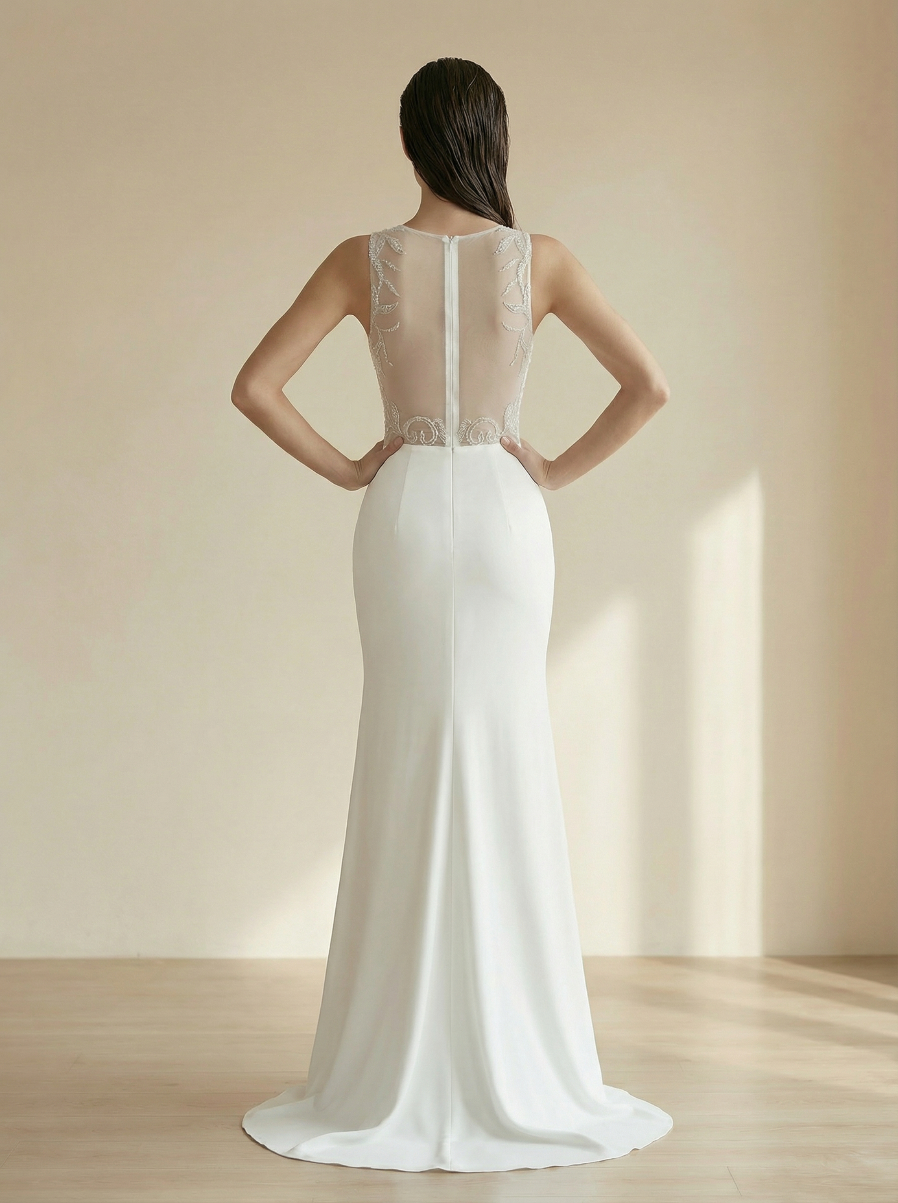 Elegant White Beaded Mermaid Guest Gown for Weddings
