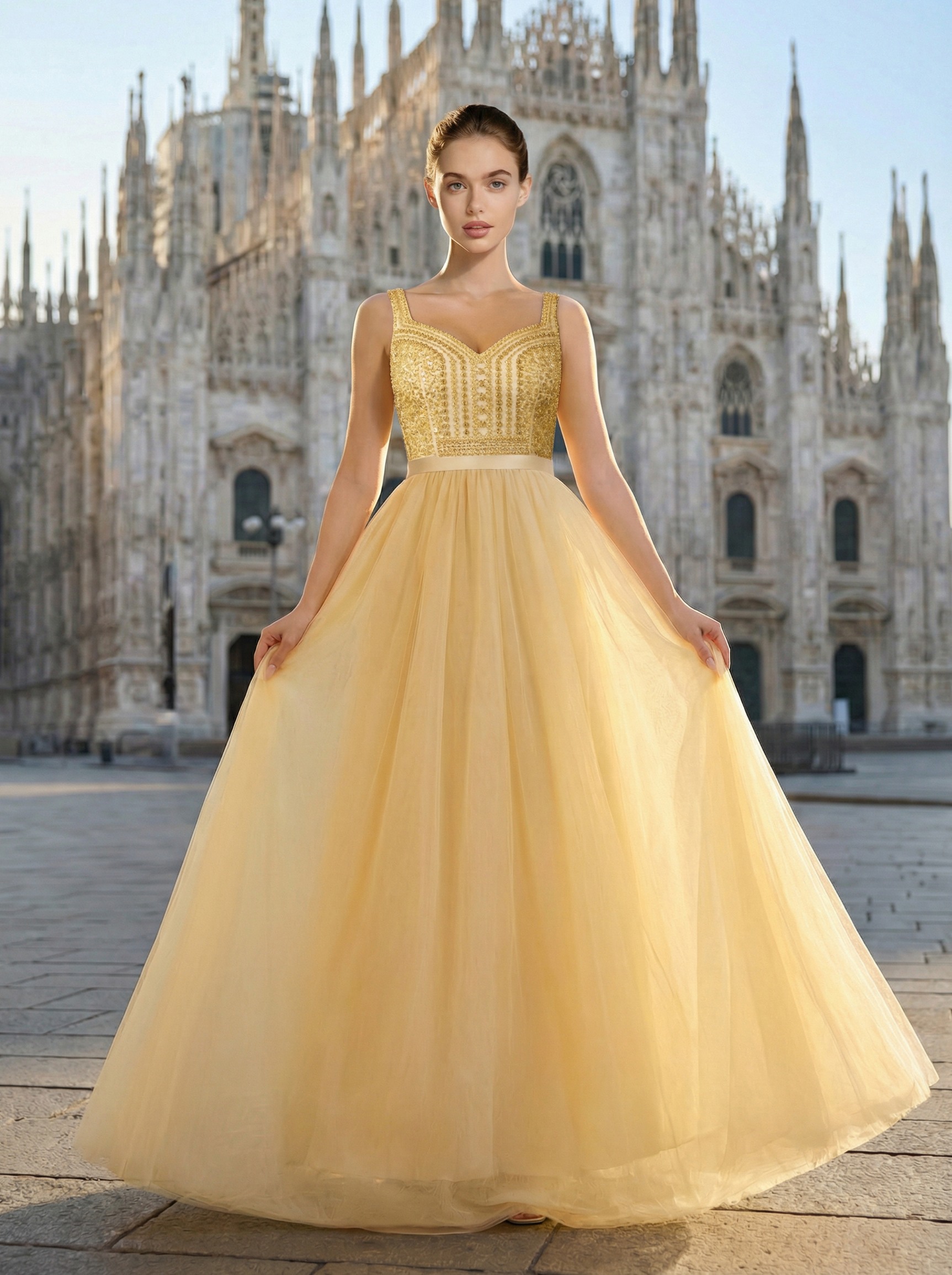 Women's Sequins Sparkling Swing Dress Elegant V-neck Tulle Flutter Evening Dress