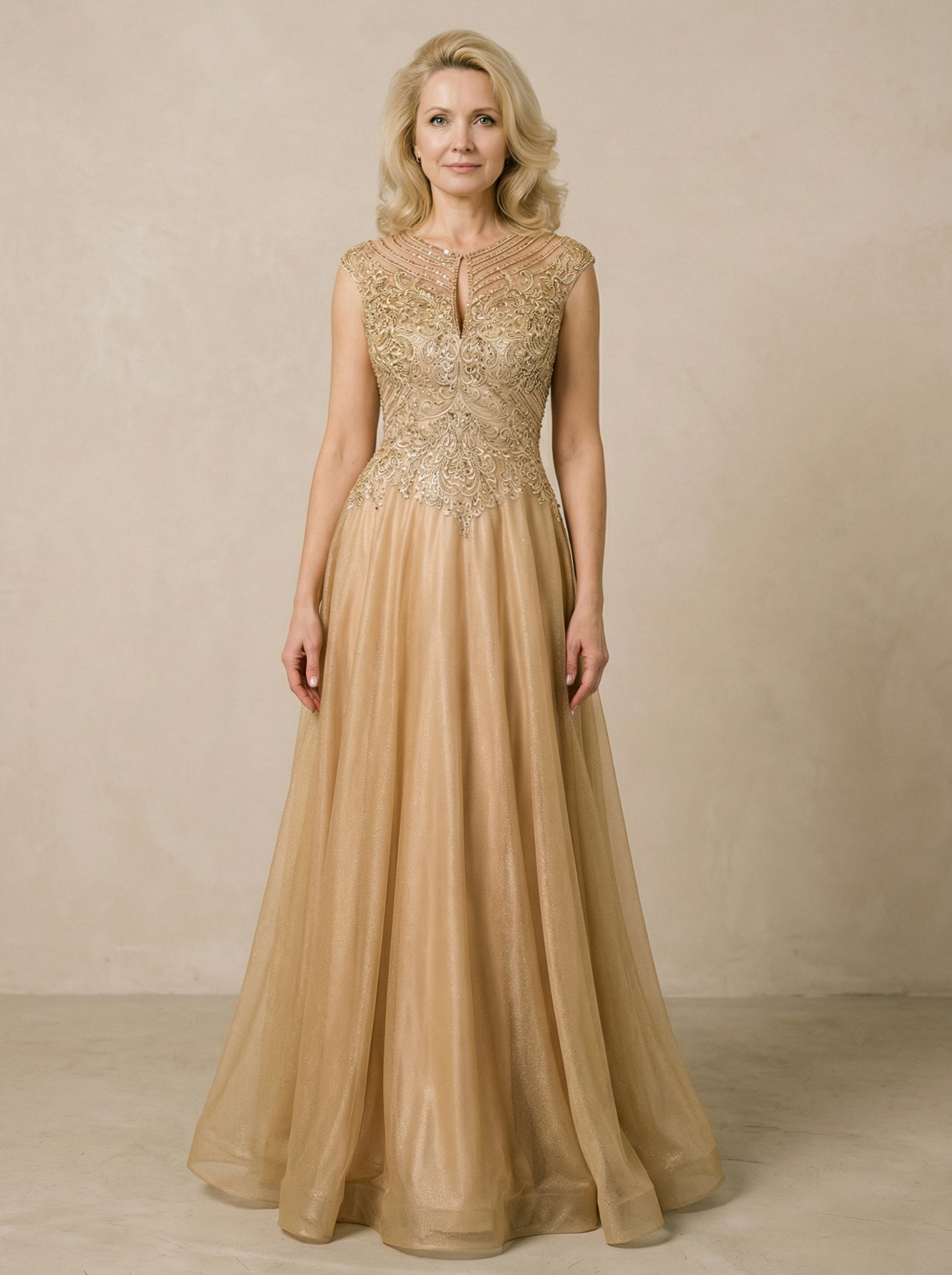 Golden Maxi A-line Temperament Mother of the Bride Dress