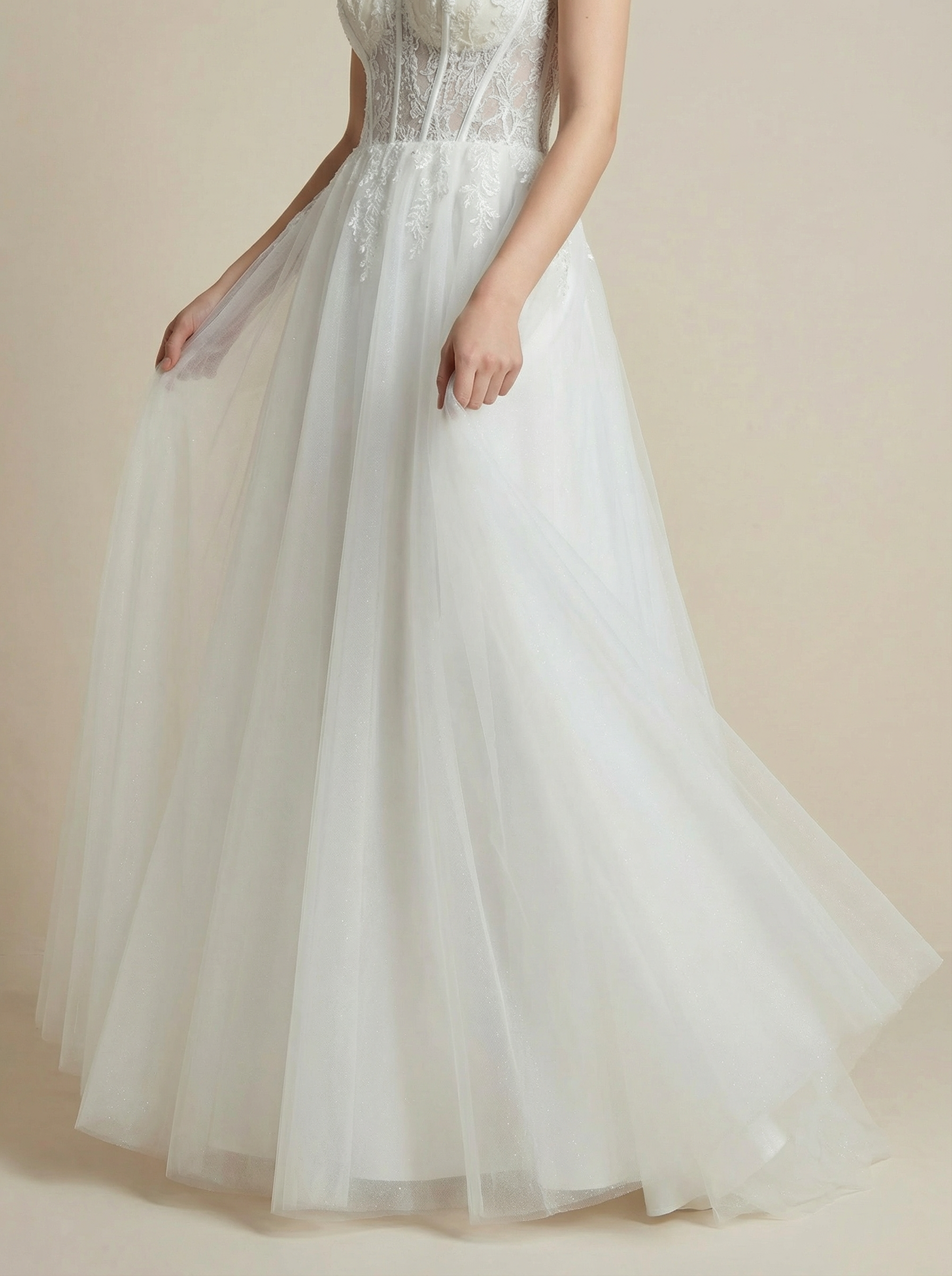 A-Line Tulle Embroidered Wedding Dress with Elegant Train