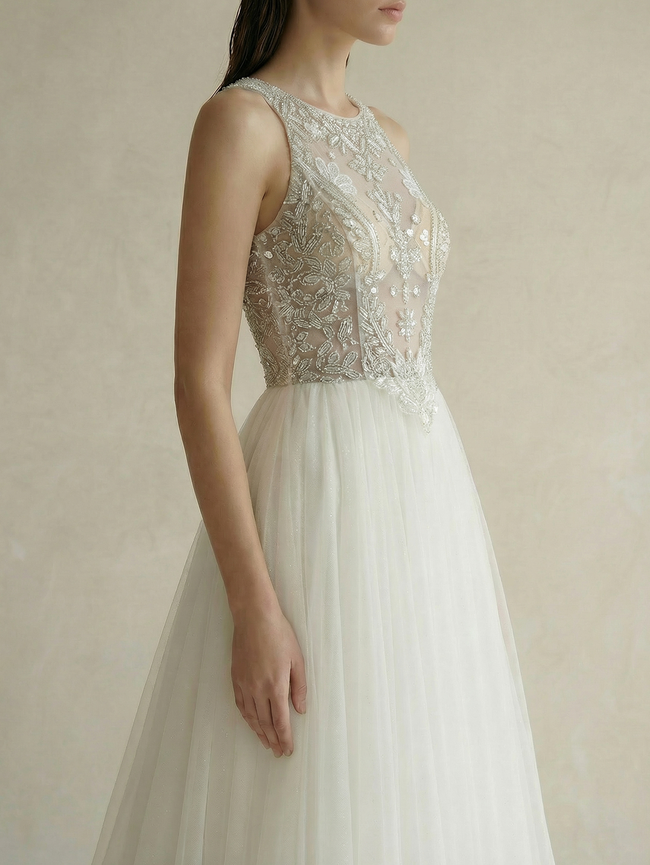 A Line Halter Sleeveless Wedding Dress with Beading