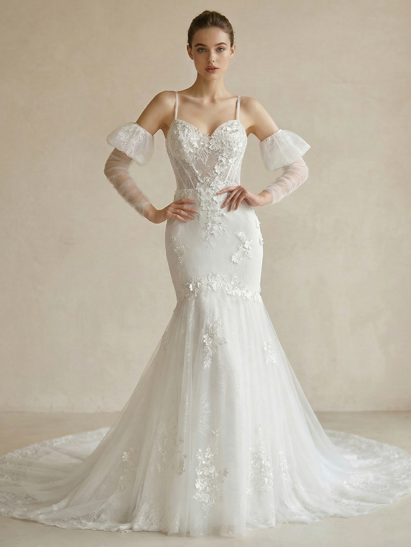 A Line Lace Long Wedding Dress