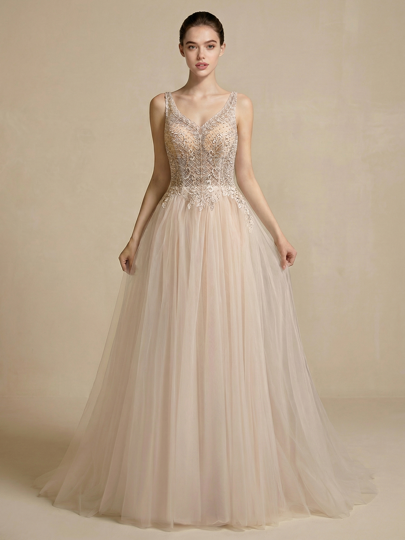 A Line Lace Long Wedding Dress