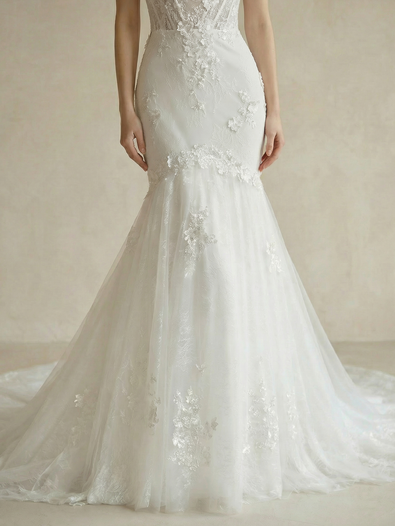 A Line Lace Long Wedding Dress