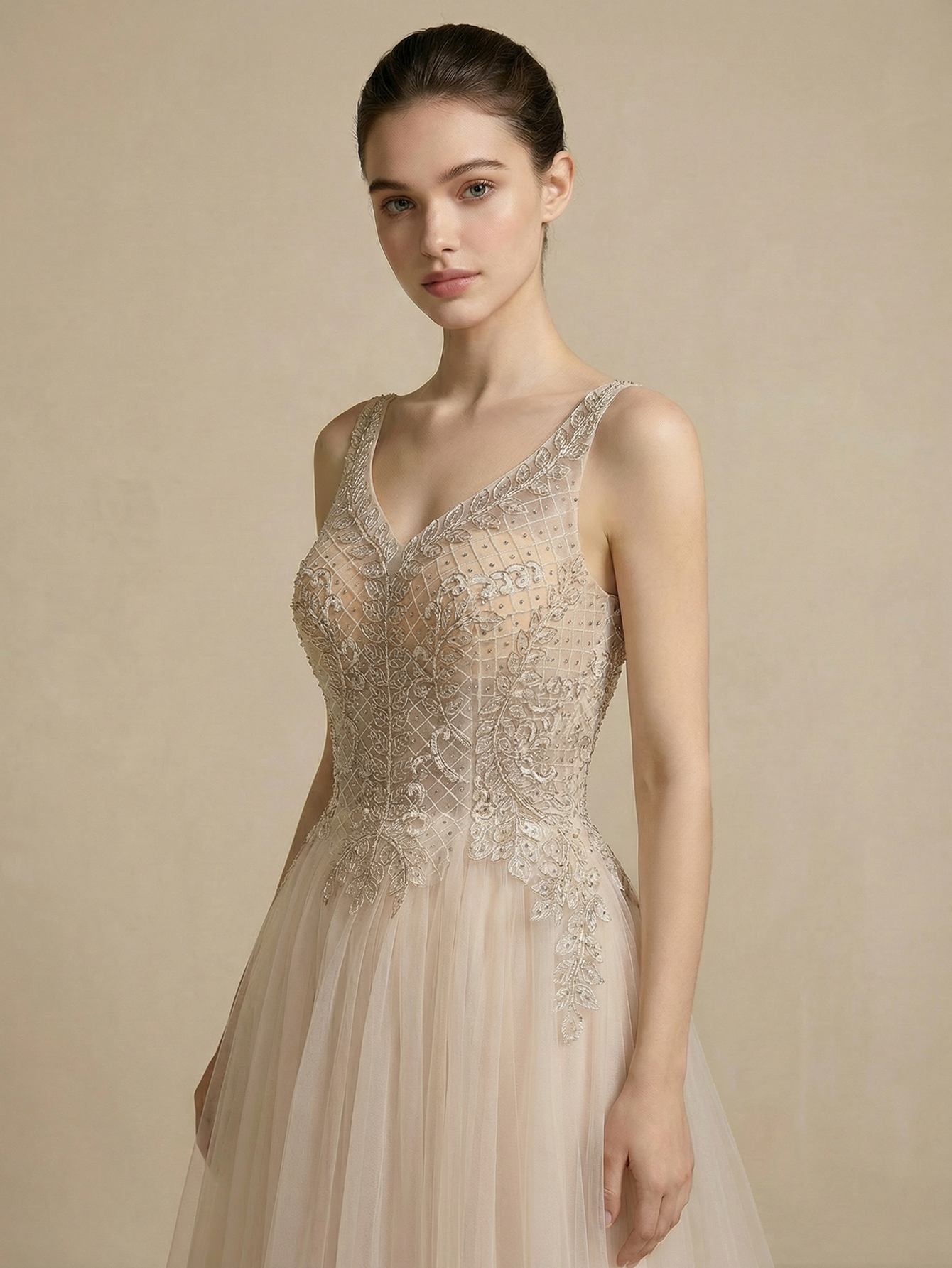 A Line Lace Long Wedding Dress