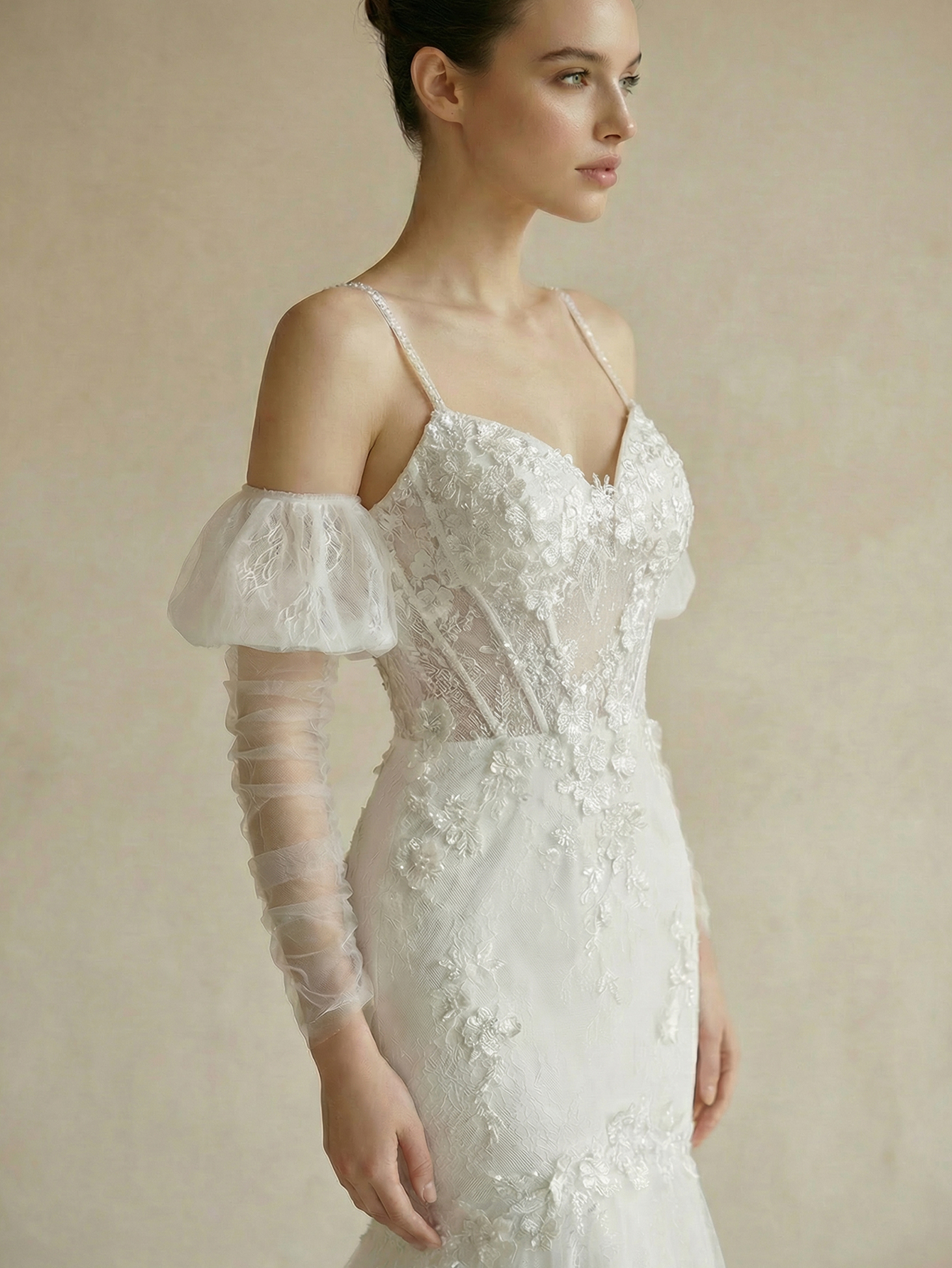 A Line Lace Long Wedding Dress