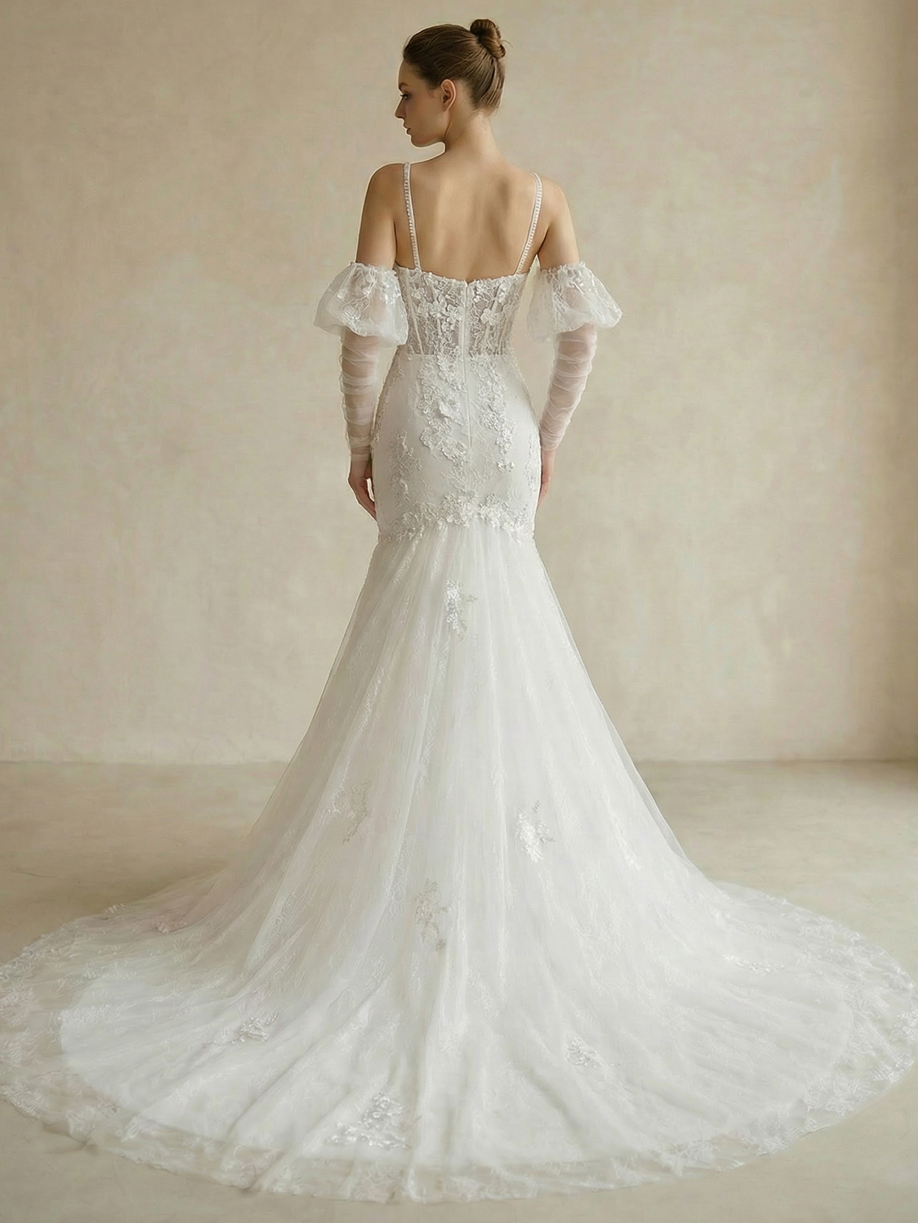 A Line Lace Long Wedding Dress