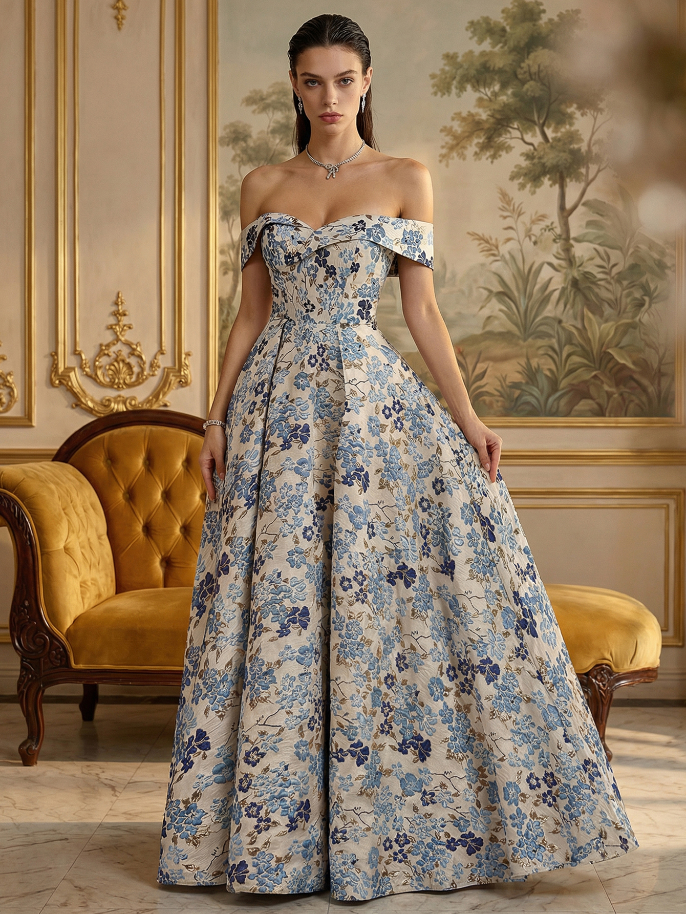 A-Line Off The Shoulder Long Prom Dress